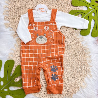 Conj. Body Manga Longa e Jardineira Tigrinho - Ferrugem